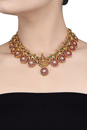 Gold Plated Glass & Pearls Necklace