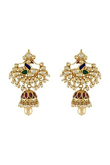Gold Plated Glass & Pearls Dangler Earrings