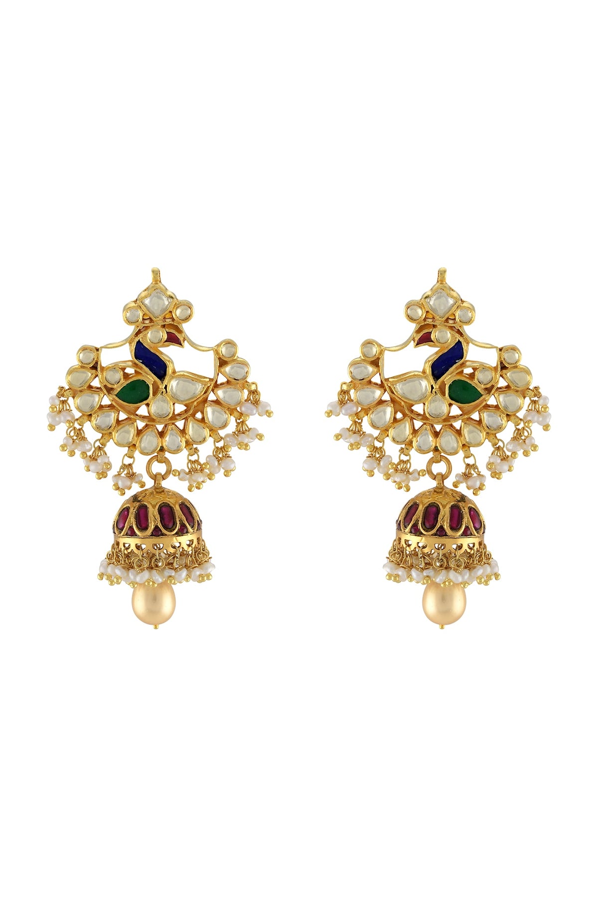 Gold Plated Glass & Pearls Dangler Earrings