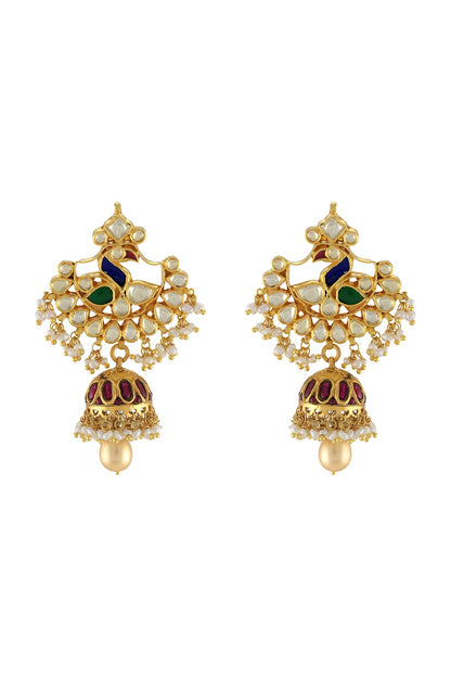 Gold Plated Glass & Pearls Dangler Earrings