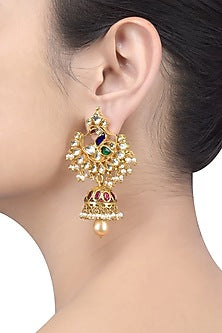 Gold Plated Glass & Pearls Dangler Earrings