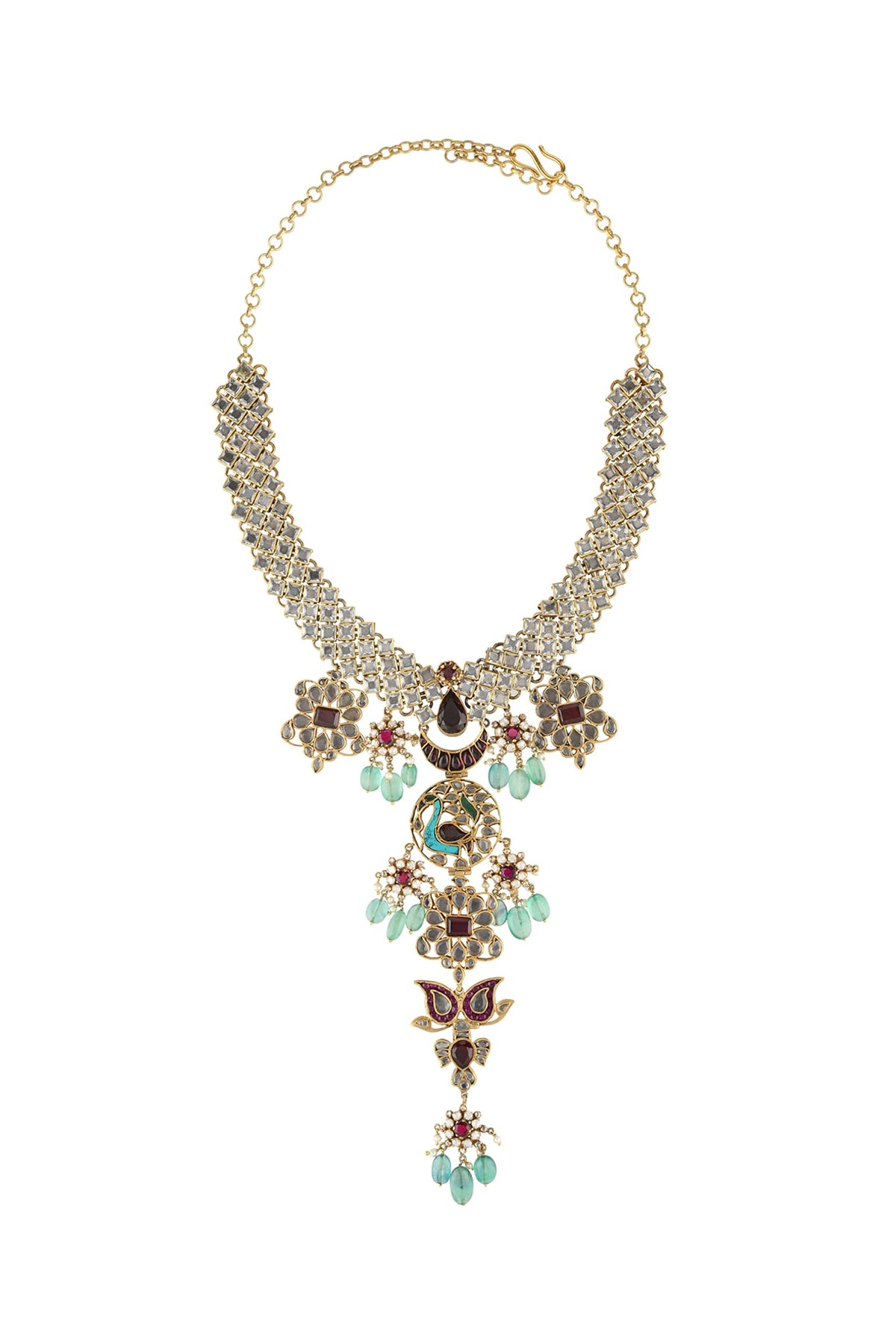 Gold Finish Handcrafted Floral Motifs Necklace In Sterling Silver