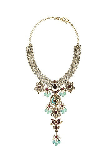 Gold Finish Handcrafted Floral Motifs Necklace In Sterling Silver