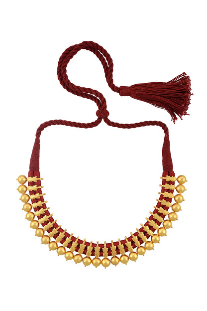 Gold Finish Handcrafted Beaded Necklace In Sterling Silver