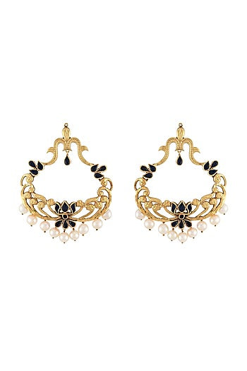 Gold Finish Floral Earrings In Sterling Silver