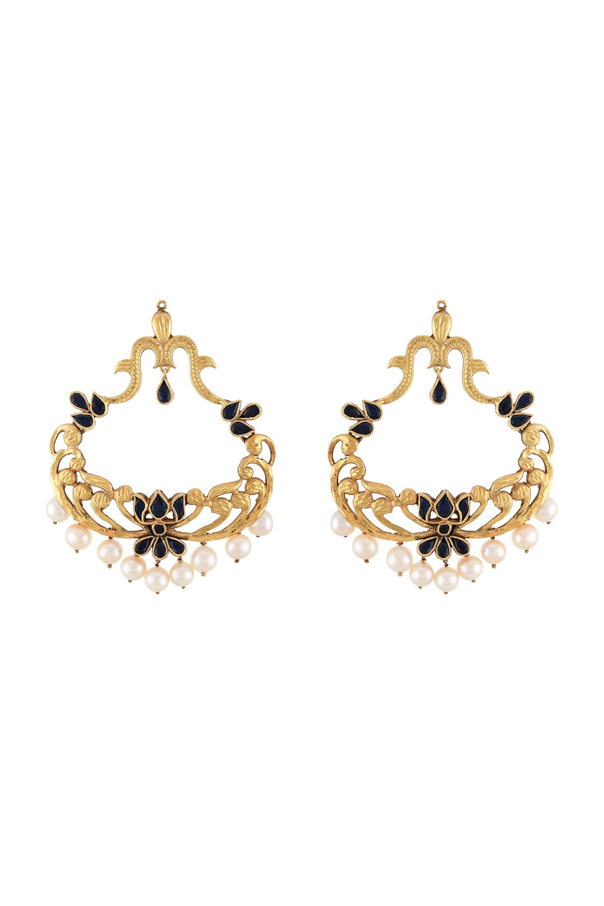 Gold Finish Floral Earrings In Sterling Silver