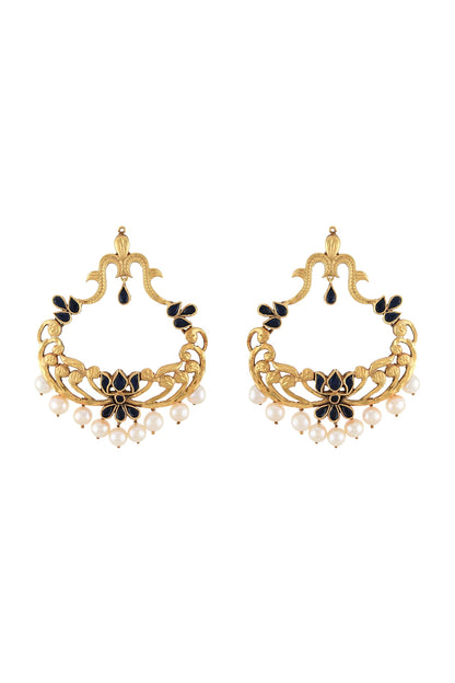 Gold Finish Floral Earrings In Sterling Silver