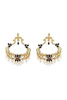 Gold Finish Floral Earrings In Sterling Silver