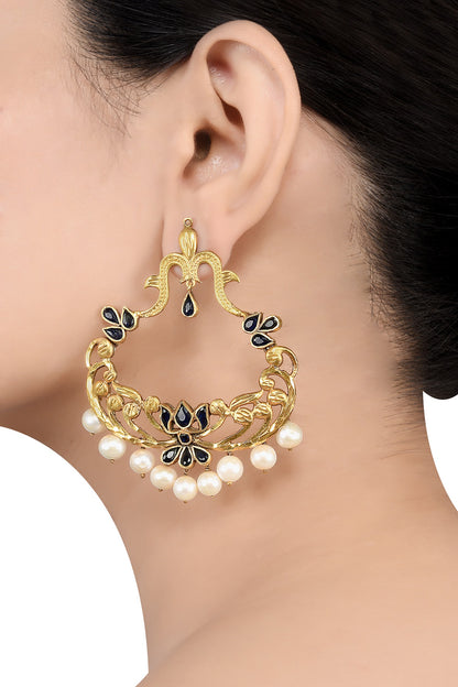 Gold Finish Floral Earrings In Sterling Silver