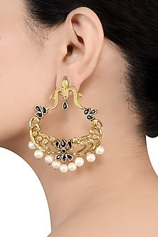 Gold Finish Floral Earrings In Sterling Silver