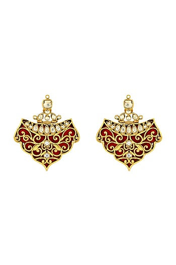 Gold Finish Floral Motifs Earrings In Sterling Silver