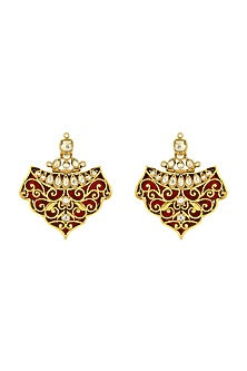 Gold Finish Floral Motifs Earrings In Sterling Silver