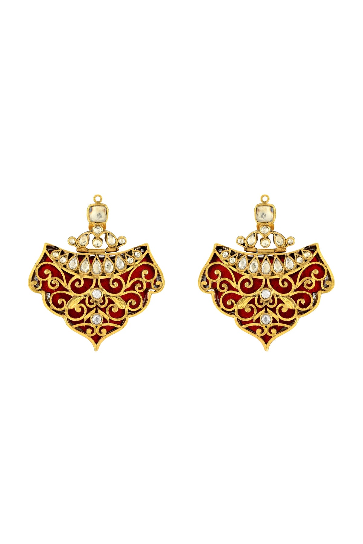 Gold Finish Floral Motifs Earrings In Sterling Silver