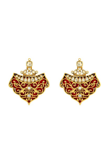 Gold Finish Floral Motifs Earrings In Sterling Silver