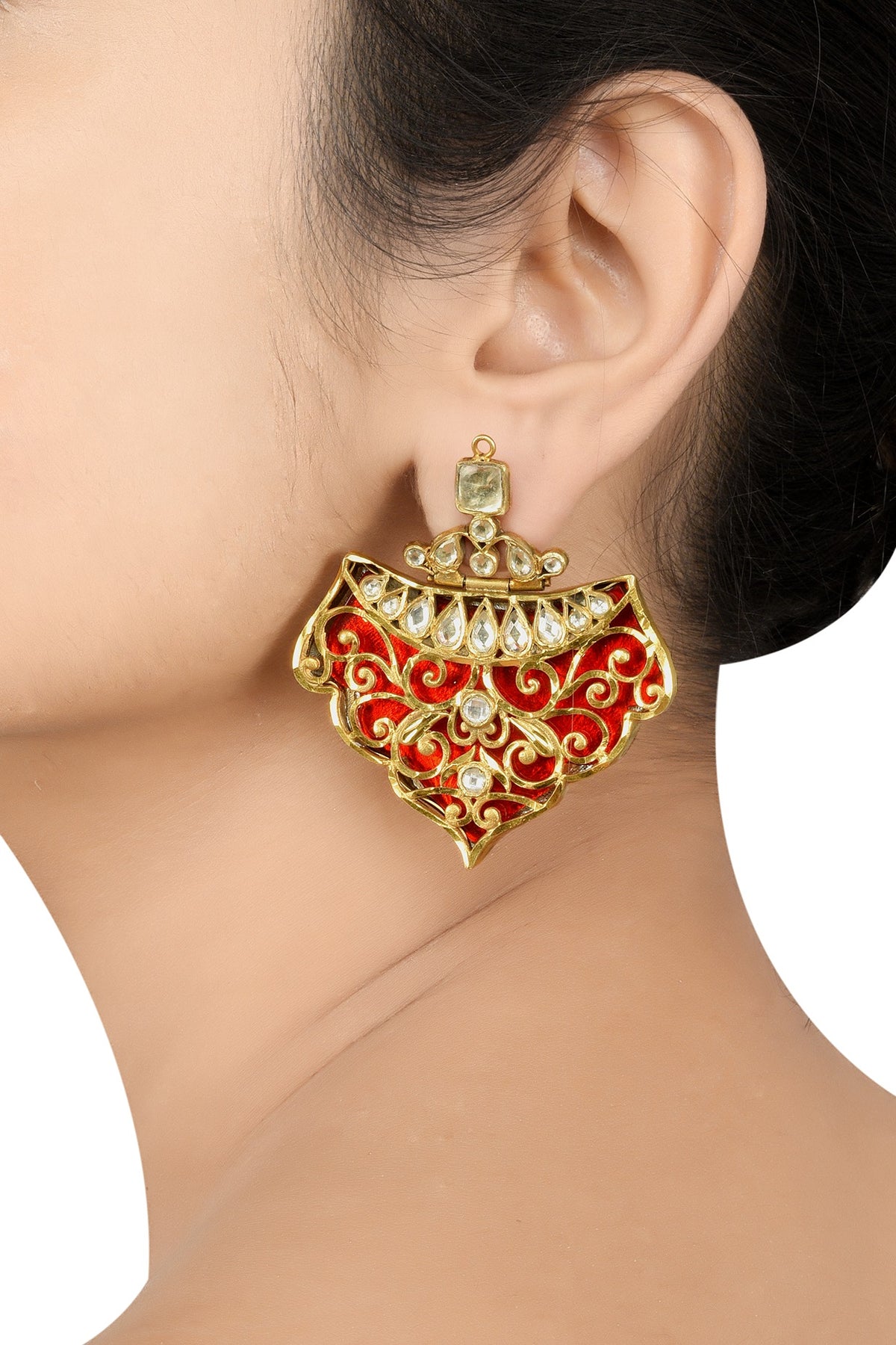 Gold Finish Floral Motifs Earrings In Sterling Silver
