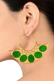 Gold Finish Textured Hoop Earrings In Sterling Silver