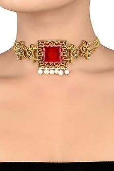 Gold Finish Handcrafted Choker Necklace In Sterling Silver