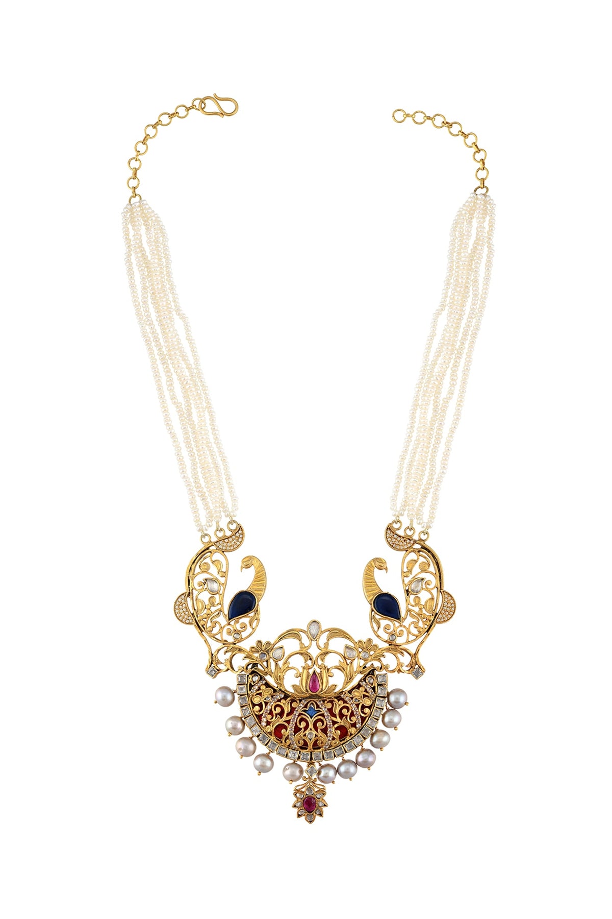 Gold Finish Handcrafted Motifs Necklace In Sterling Silver