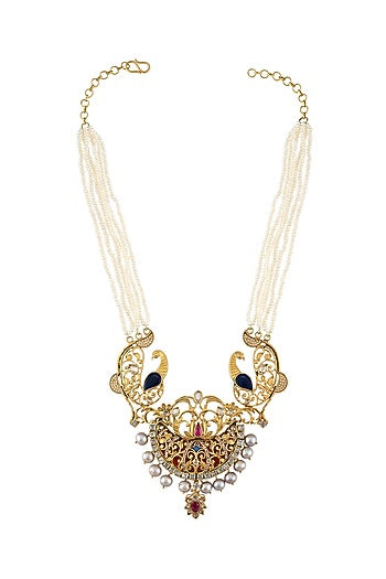 Gold Finish Handcrafted Motifs Necklace In Sterling Silver
