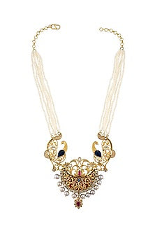 Gold Finish Handcrafted Motifs Necklace In Sterling Silver