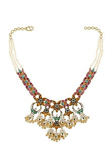 Gold Finish Handcrafted Pearl Necklace In Sterling Silver
