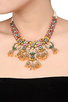 Gold Finish Handcrafted Pearl Necklace In Sterling Silver
