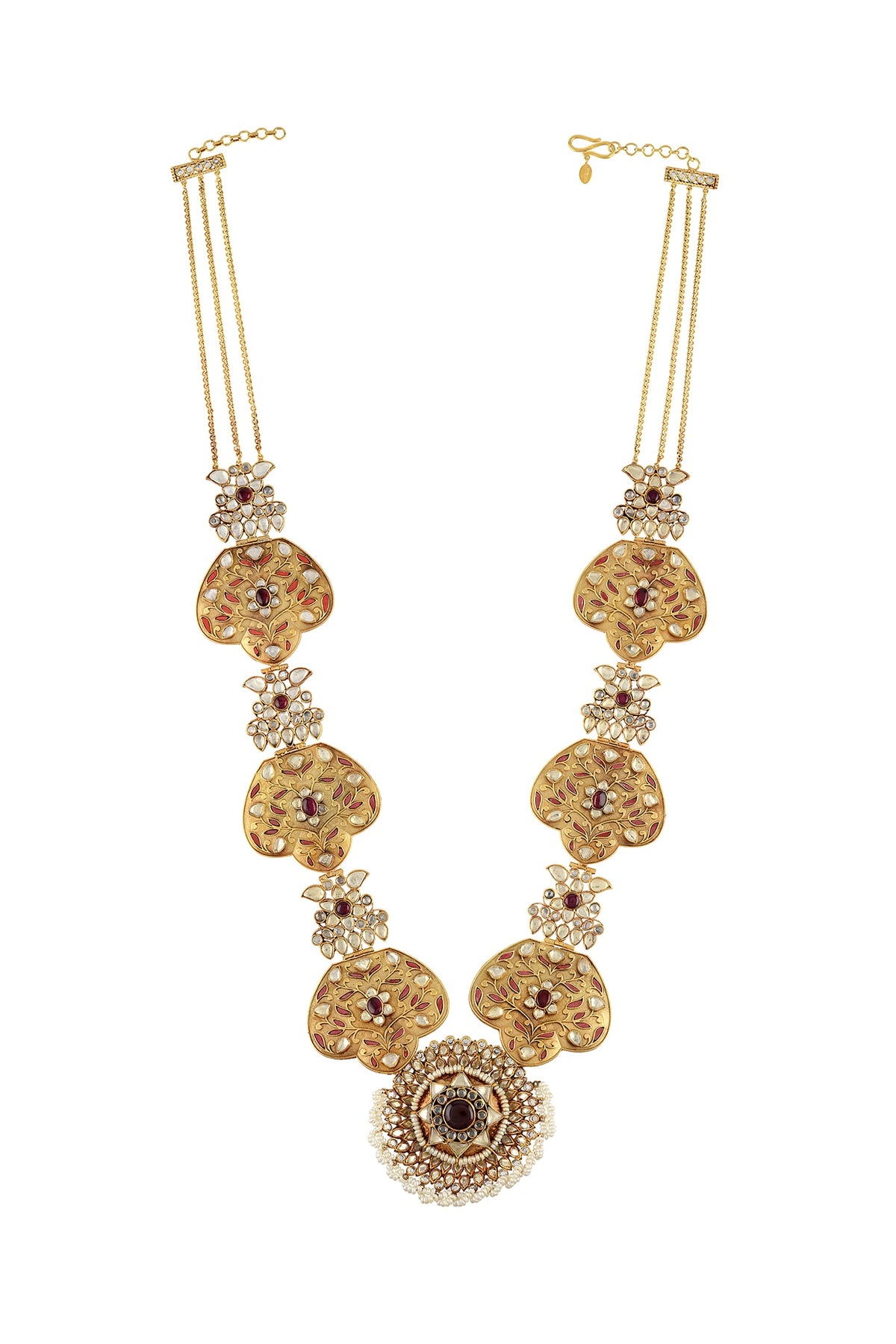 Gold Finish Handcrafted Lotus Motifs Necklace In Sterling Silver