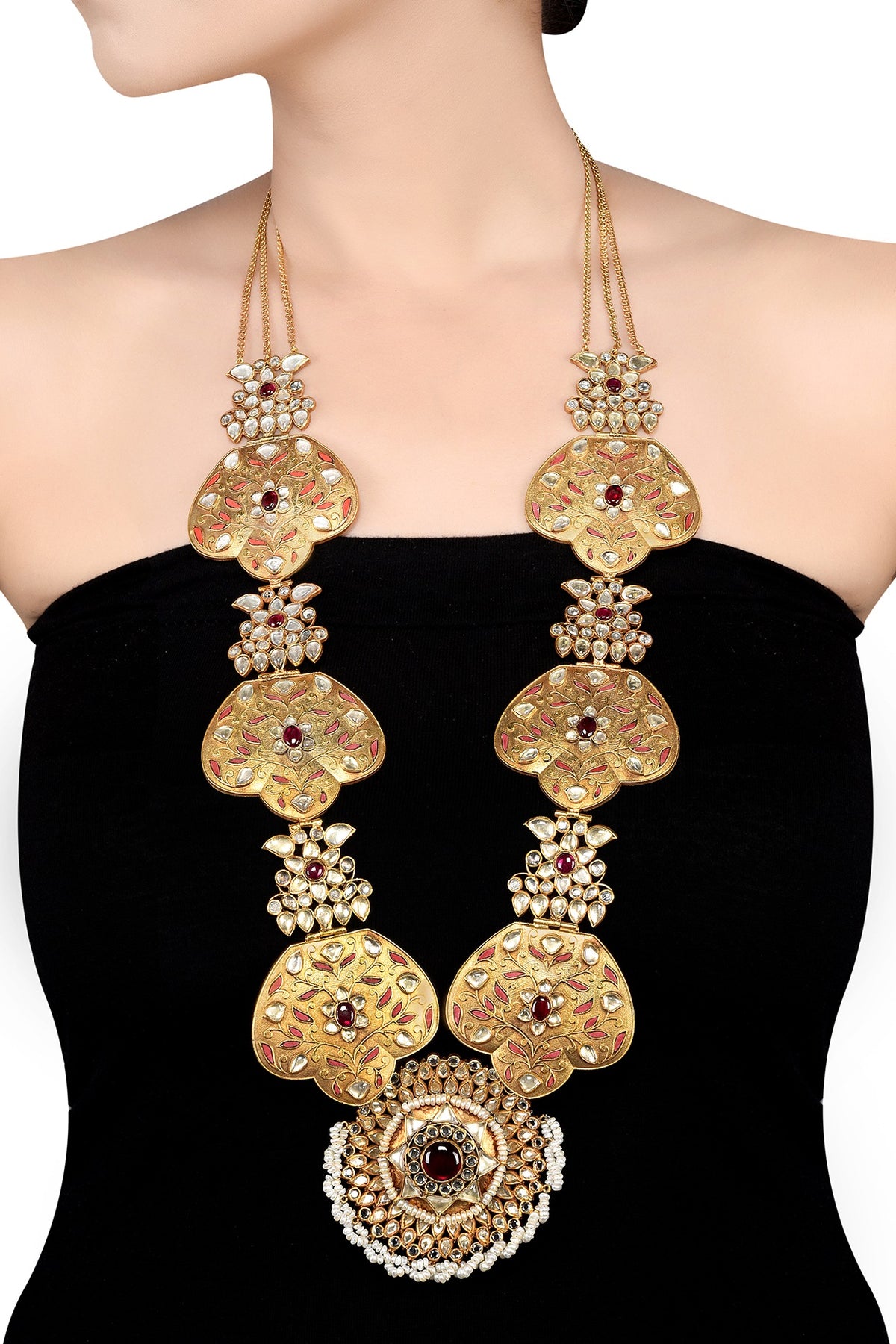 Gold Finish Handcrafted Lotus Motifs Necklace In Sterling Silver
