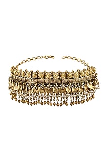 Gold Finish Handcrafted Tulsi Choker In Sterling Silver