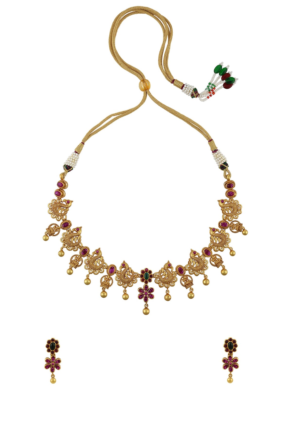 Gold Finish Handcrafted Necklace Set In Sterling Silver