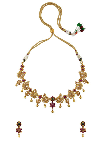 Gold Finish Handcrafted Necklace Set In Sterling Silver