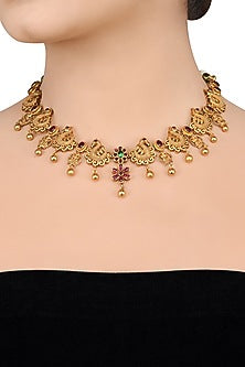 Gold Finish Handcrafted Necklace Set In Sterling Silver