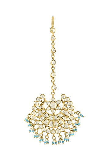 Gold Plated Pearls & Glass Maangtikka