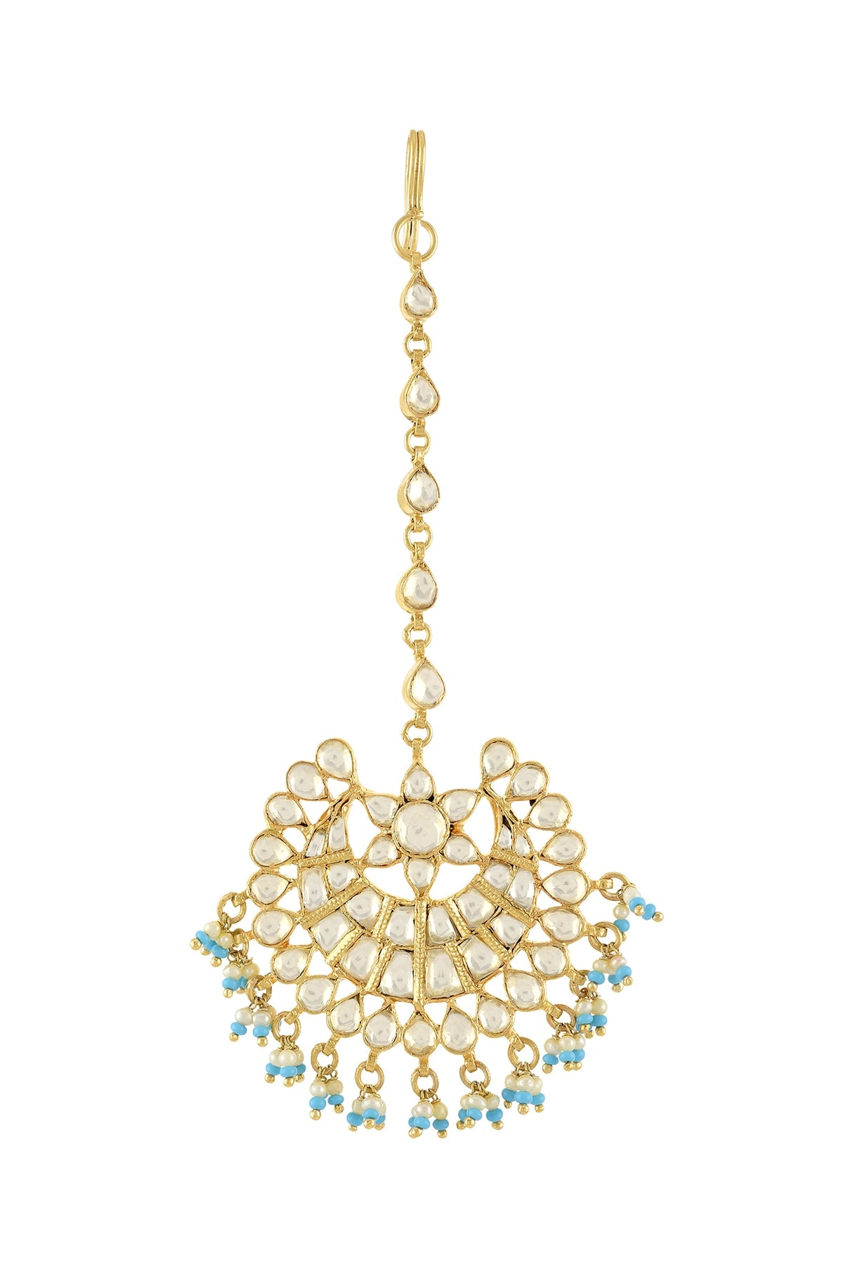 Gold Plated Pearls & Glass Maangtikka