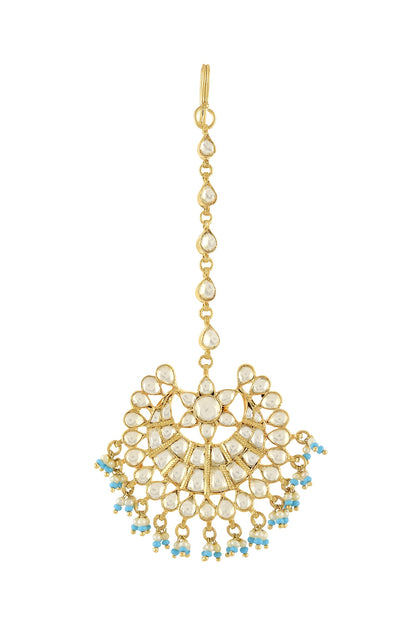 Gold Plated Pearls & Glass Maangtikka