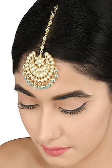 Gold Plated Pearls & Glass Maangtikka