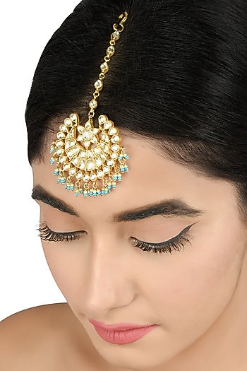 Gold Plated Pearls & Glass Maangtikka