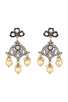 Gold Plated & Black Rhodium Finish Glass Earrings