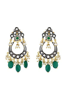 Gold Plated & Black Rhodium Finish Pearls Earrings