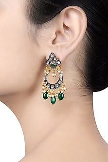 Gold Plated & Black Rhodium Finish Pearls Earrings