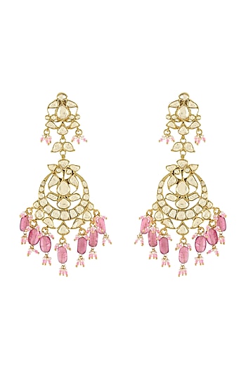 Gold Plated Glass & Pearl Dangler Earrings