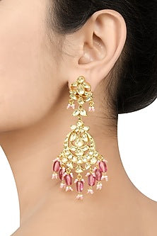 Gold Plated Glass & Pearl Dangler Earrings