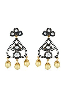 Gold Plated & Black Rhodium Finish Glass Earrings