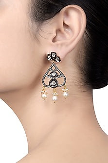 Gold Plated & Black Rhodium Finish Glass Earrings