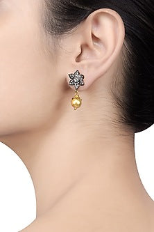 Gold Plated & Black Rhodium Finish Glass Earrings