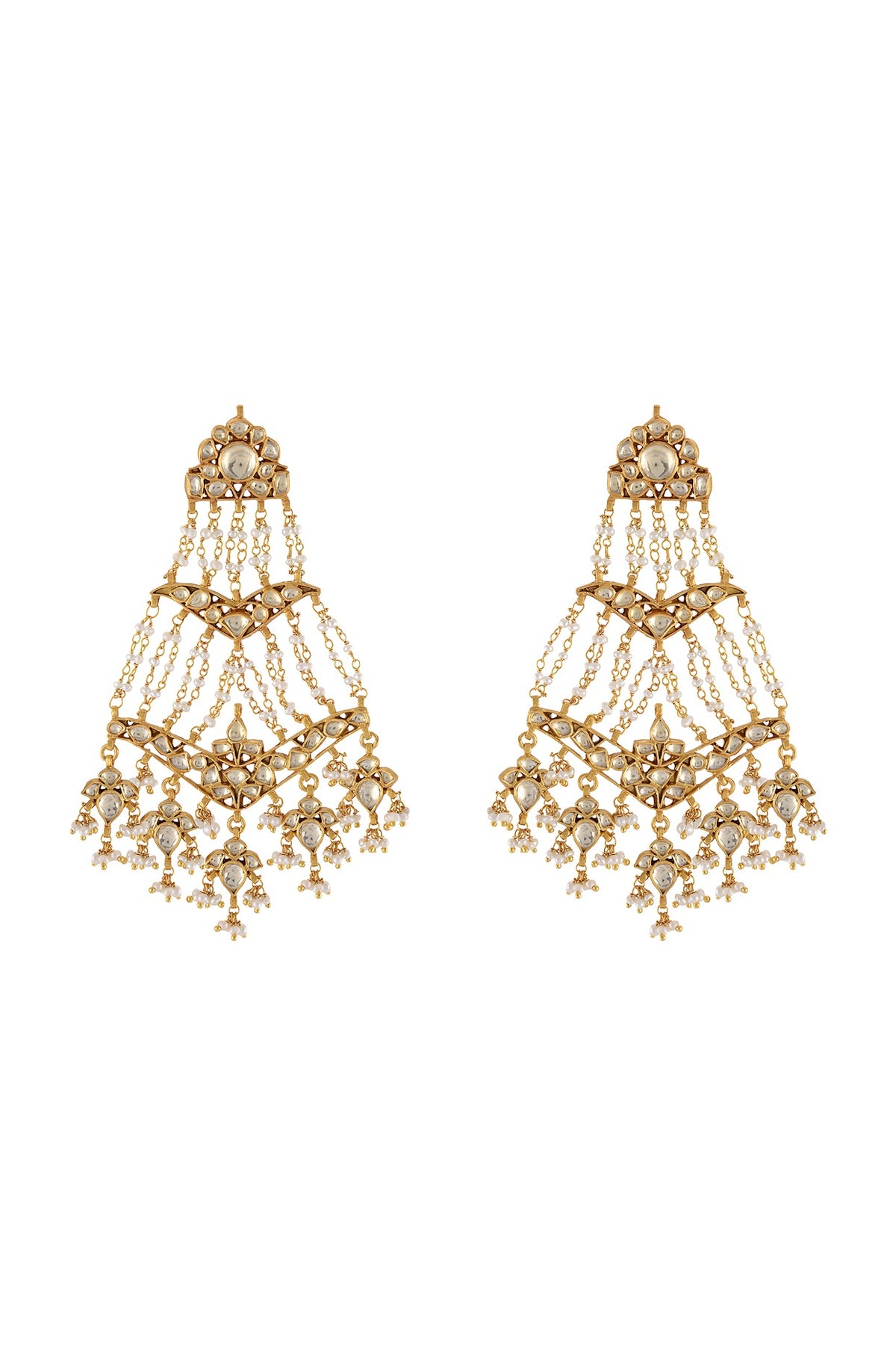 Gold Plated Glass & Pearls Earrings