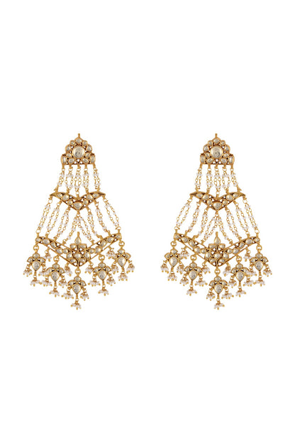 Gold Plated Glass & Pearls Earrings