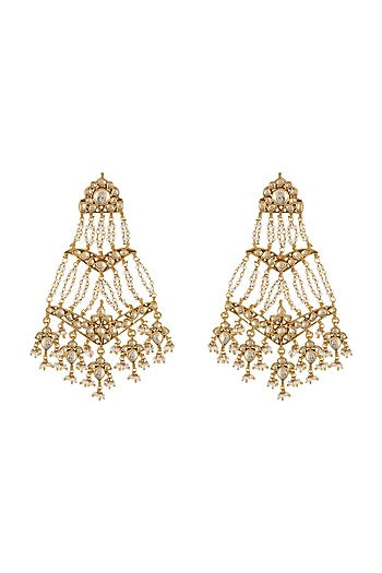 Gold Plated Glass & Pearls Earrings