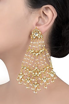 Gold Plated Glass & Pearls Earrings