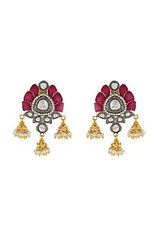 Gold Plated & Black Rhodium Pearls Earrings